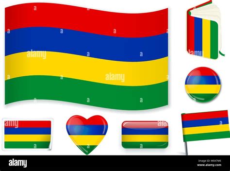 Mauritius National Flag Vector Illustration 3 Layers Shadows Flat