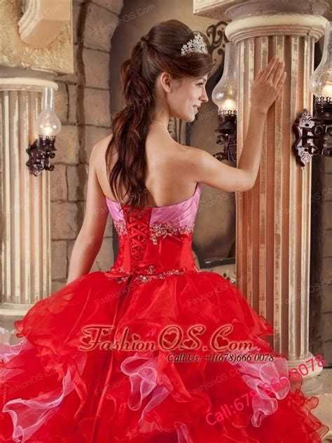 The Most Popular Red Quinceanera Dress Strapless Organza Beading And