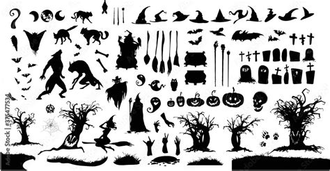 Happy Halloween Magic Collection Witch Wizard Attributes Creepy And Spooky Elements For