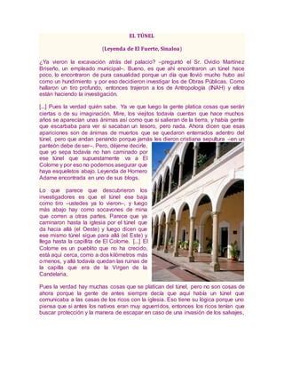 Leyenda De El Tunel La Entidad Donde Vivo Sinaloa Pdf