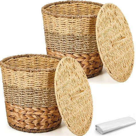 Snapklik Ctosree Pcs Wicker Trash Can Basket Woven Waste Basket