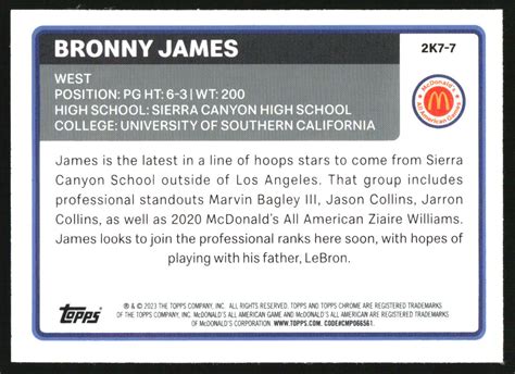 Topps Chrome Mcdonalds All American Refractor K Bronny James