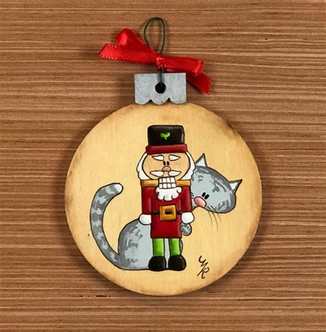 Hand Painted Nutcracker With Cat Ornament Etsy