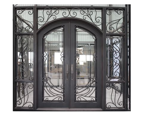 Custom Good Design Exterior Wrought Iron Double Entry Door With Double Operable Insulation Glass