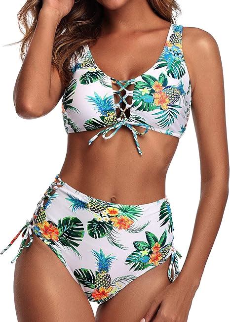 Holipick Damen Bikini Mit Hoher Taille Blumenmuster Zum Schn Ren