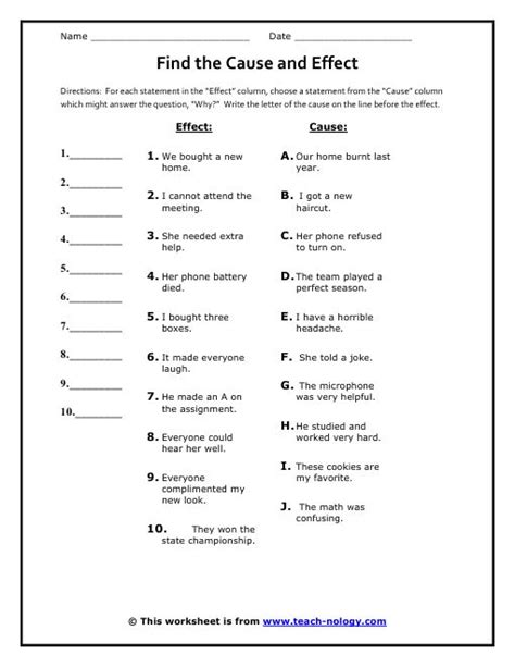 Worksheet Cause And Effect