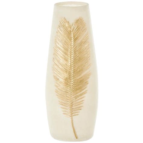 Litton Lane 16 In Cream Polystone Leaf Decorative Vase With Gold Leaf