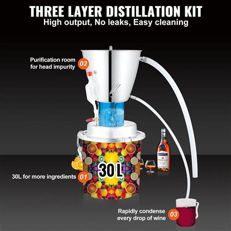 VEVOR Water Alcohol Distiller, 8 Gal/30 L, 304 Stainless Steel Still w ...