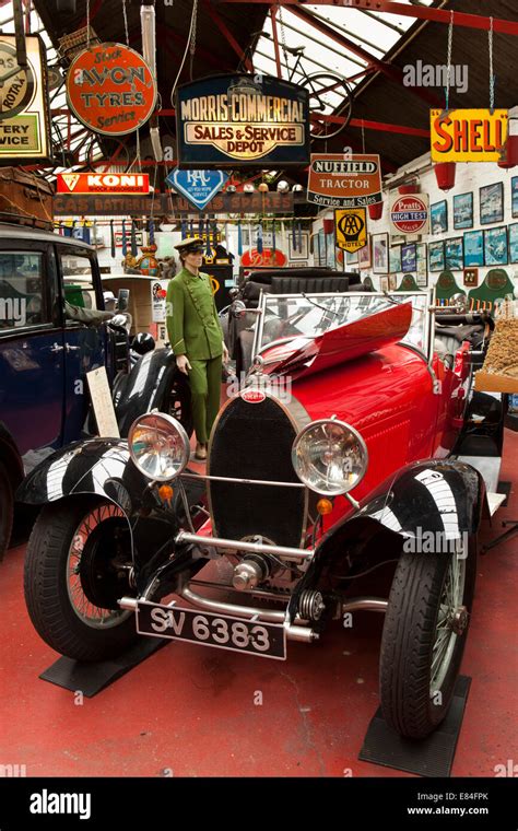 UK, England, Somerset, Porlock, Exmoor Classic Cars museum interior classic Bugatti car Stock ...