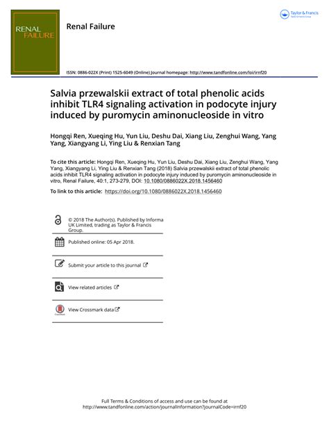 Pdf Salvia Przewalskii Extract Of Total Phenolic Acids Inhibit Tlr4