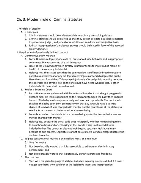 Crim Law Outline Ch 3 Modern Rule Of Criminal Statutes I Principle