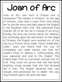 Joan of Arc Biography Pack (Women's History) by A Page Out of History