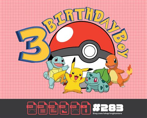 Pokemon Birthday Svg Bundle Font Included Cricut File Instant Download