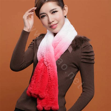 Buy Wholesale Genuine Knitted Rex Rabbit Fur Scarf Women Winter Warm Female Gradient Neck Wraps