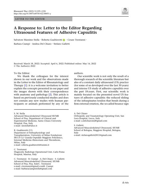 PDF A Response To Letter To The Editor Regarding Ultrasound Features