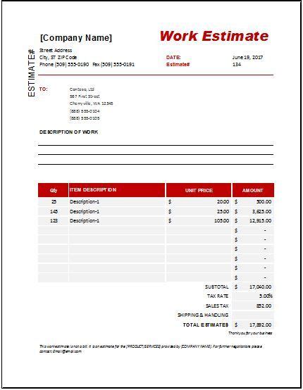 Work Estimate Templates 19 Free Docs Xlsx And Pdf Forms Estimate