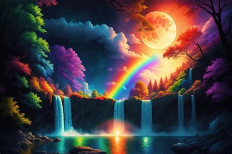 Premium AI Image | Rainbow over a waterfall with a rainbow in the ...