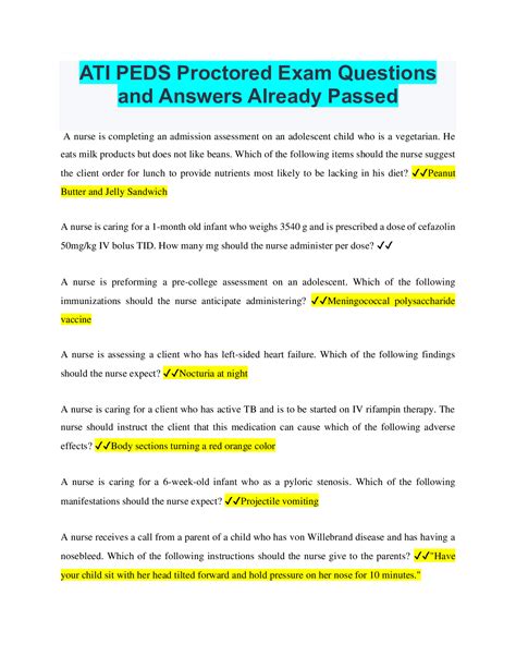 Ati Peds Proctored Exam Questions And Answers Already Passed Browsegrades