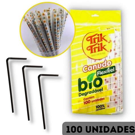 Canudo Biodegradável Reciclável Flexível Preto Sachê Trik Trik 6mm