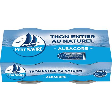 PETIT NAVIRE Thon albacore entier au naturel démarche responsable 2x56g