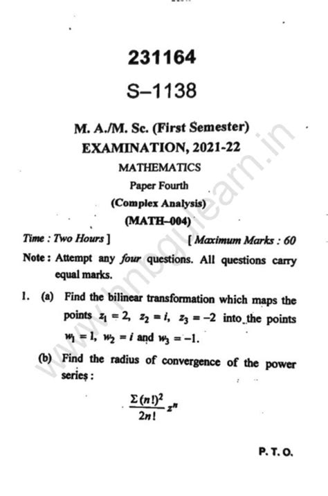 Complex Analysis M Sc Mathematics St Semester Hnbgu Learn