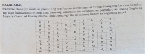 Solved Balik Aral Panuto Hanapin Mula Sa Puzzle Ang Mga Bansa Sa