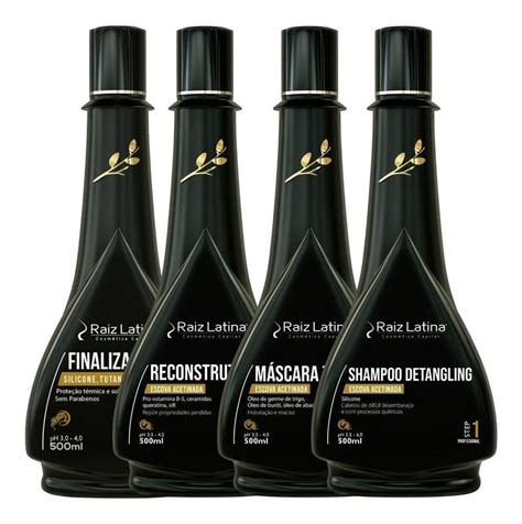 Kit Escova Acetinada Raiz Latina Finalizador Tutano Ml Profissional Tratamento Capila