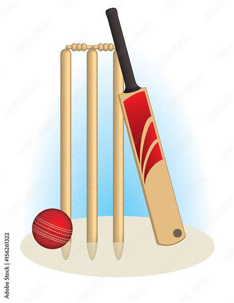 cricket ball with cricket bat and wicket Stock Vector | Adobe Stock