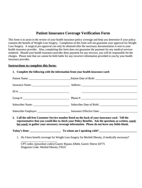 Free Medical Health Insurance Verification PDF Doc Template