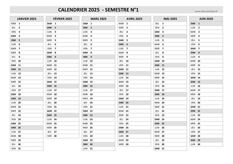 Calendrier Vierge Imprimer Panning Annuel Semestriel Et