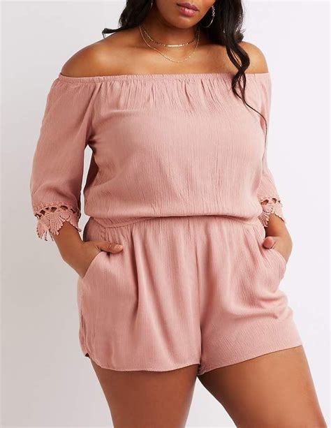 Charlotte Russe Plus Size Crochet Trim Off The Shoulder Romper