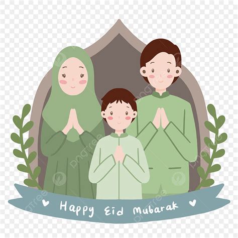 Selamat Idul Fitri Dari Keluarga Muslim Tiga Ilustrasi Dengan Gaya