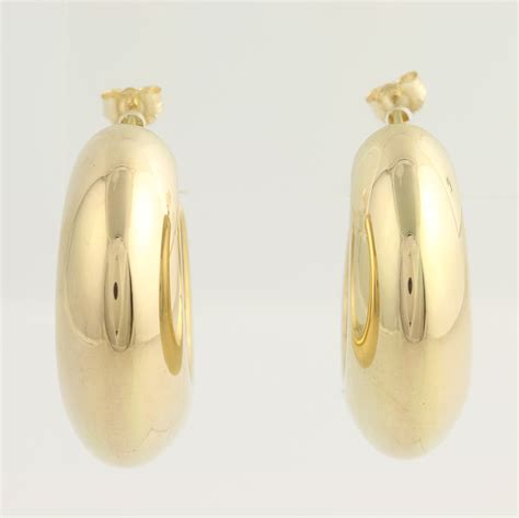 Chunky Hollow Hoop Earrings 14k Yellow Gold Light Weight Pierced