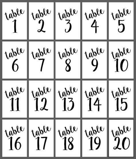 Printable Wedding Table Numbers Table Numbers 1 20 Size 4x6 Instant