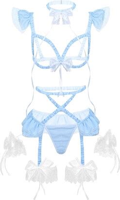 Ranrann Womens Sheer Lingerie Sets With Garter Belts Lace Teddy Babydoll Transparent Bras