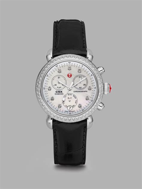 Michele Watches Csx Diamond Stainless Steel And Alligator Chronograph