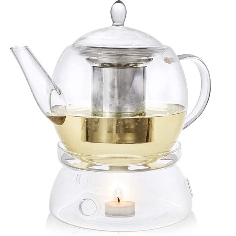 Teabloom Classic Glass Teapot And Warmer Set ‚ Large 45 Oz 1350 Ml 5