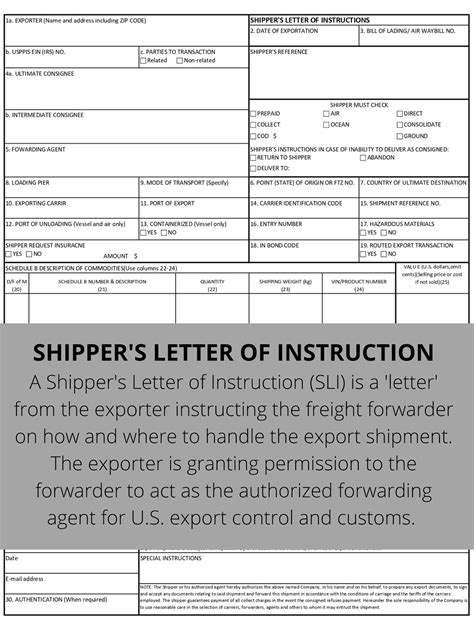 Shipper Letter Of Instruction Template