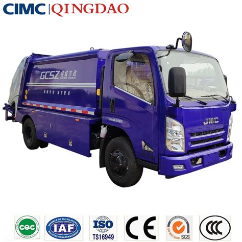 Jmc Chassis Cimc Brand 6cbm Compacted Garbage Trucks With Skirt Fence