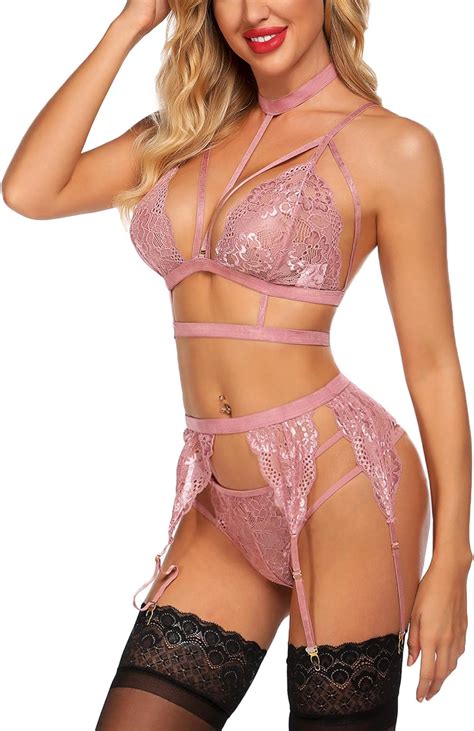 Avidlove Lace Garter Lingerie Set With Removable Choker Teddy Babydoll