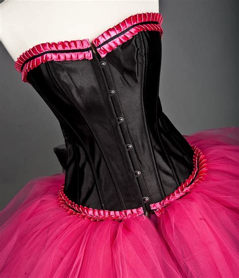 Custom Size Hot Pink And Black Tulle Corset Dress Burlesque Etsy