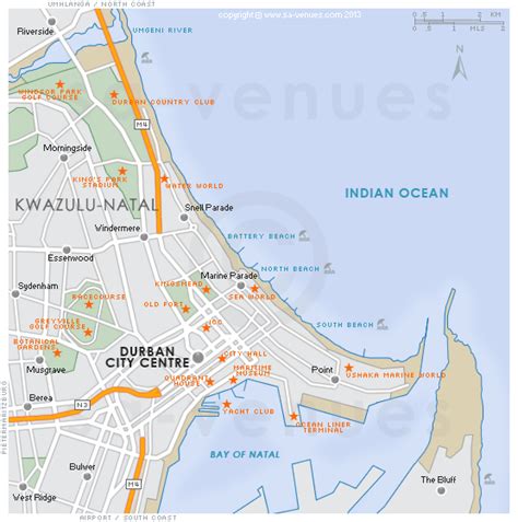 Durban Map Tourist Attractions - TravelsFinders.Com