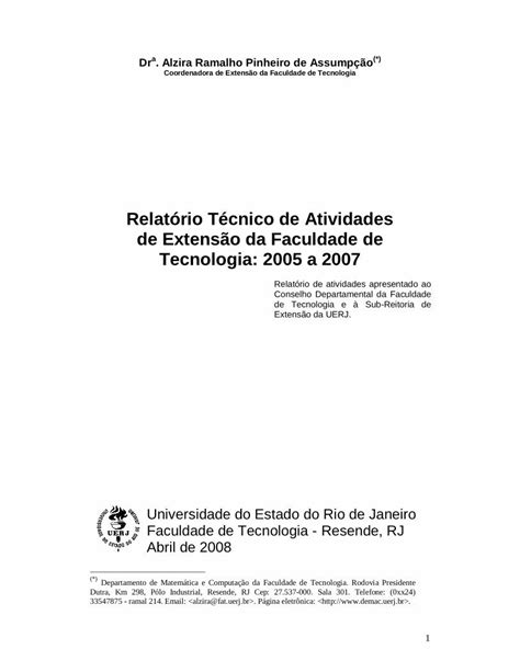 Pdf Relat Rio T Cnico De Atividades De Extens O Da Matem Tica E