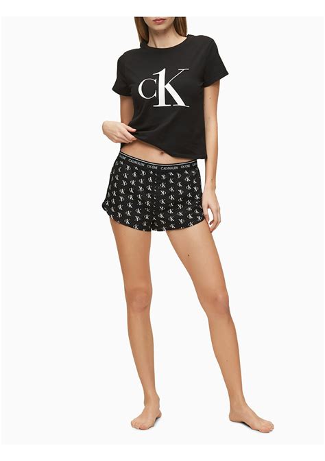 Calvin Klein Womens Ck1 Cotton Sleep Short Staggered Logo Black