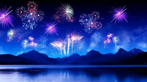 Colorful Crackers Sparkling In Mountains Background Happy New Year 2021 ...