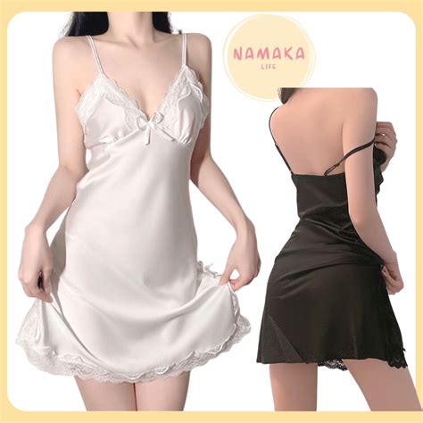 Jual Nl Lingerie Sleepwear Satin Gloss Free G String Glossy Premium Wanita Brokat Perempuan