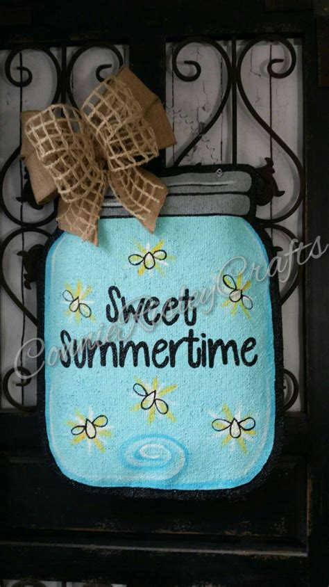 Mason Jar Burlap Door Hanger Spring Or Summer Welcome Sign Etsy