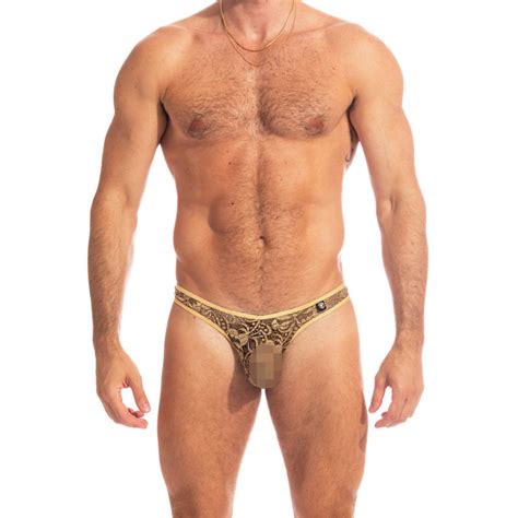 Halcyonique Bikini Thong Men S Sexy Gold Lace Bikinii Thong Underwear