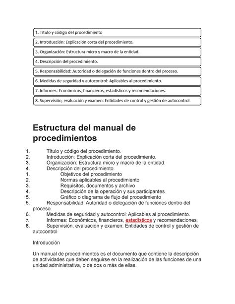 Estructura Del Manual De Procedimientos Documento Guia Estructura