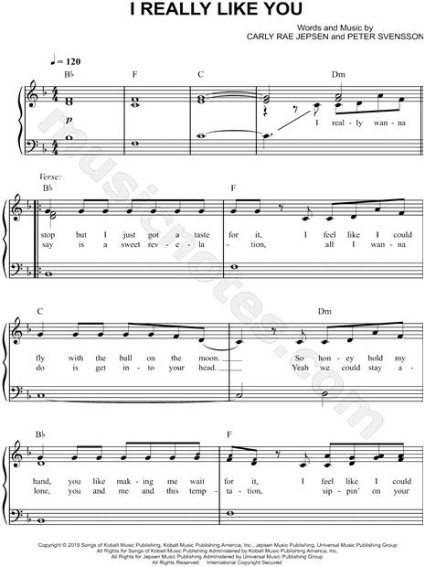 Carly Rae Jepsen I Really Like You Sheet Music Easy Piano In F